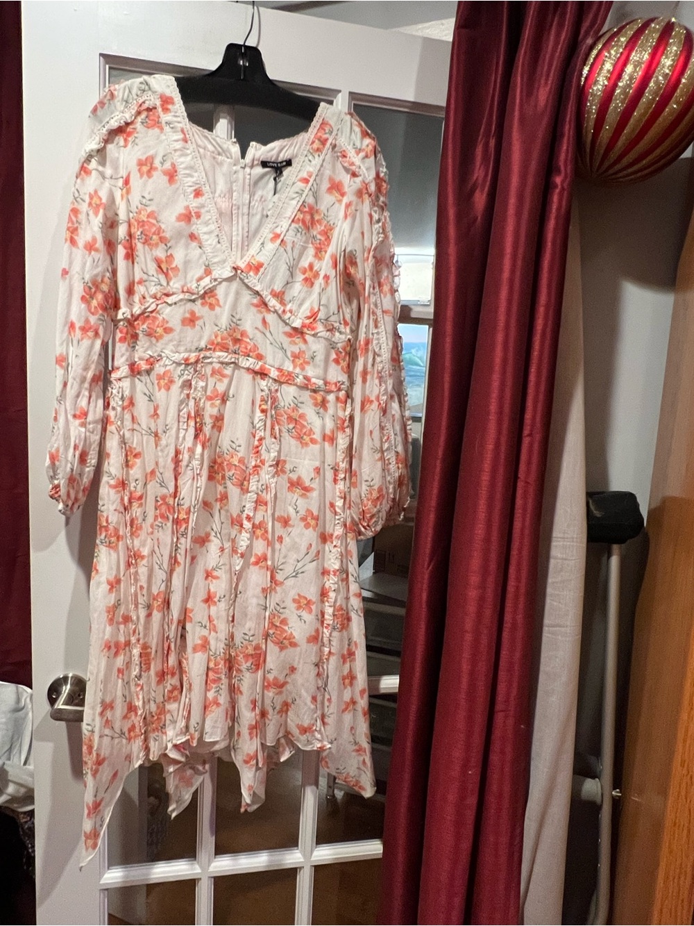 Love Sam Cream Midi Dress with Coral Floral Print